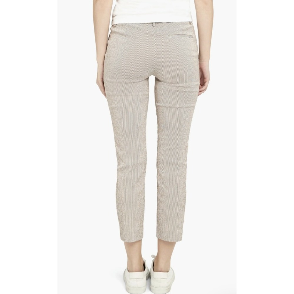 Theory Nordstrom Treeca Beige White Seersucker Striped Stretch Trousers Pants 10 - Picture 2 of 9